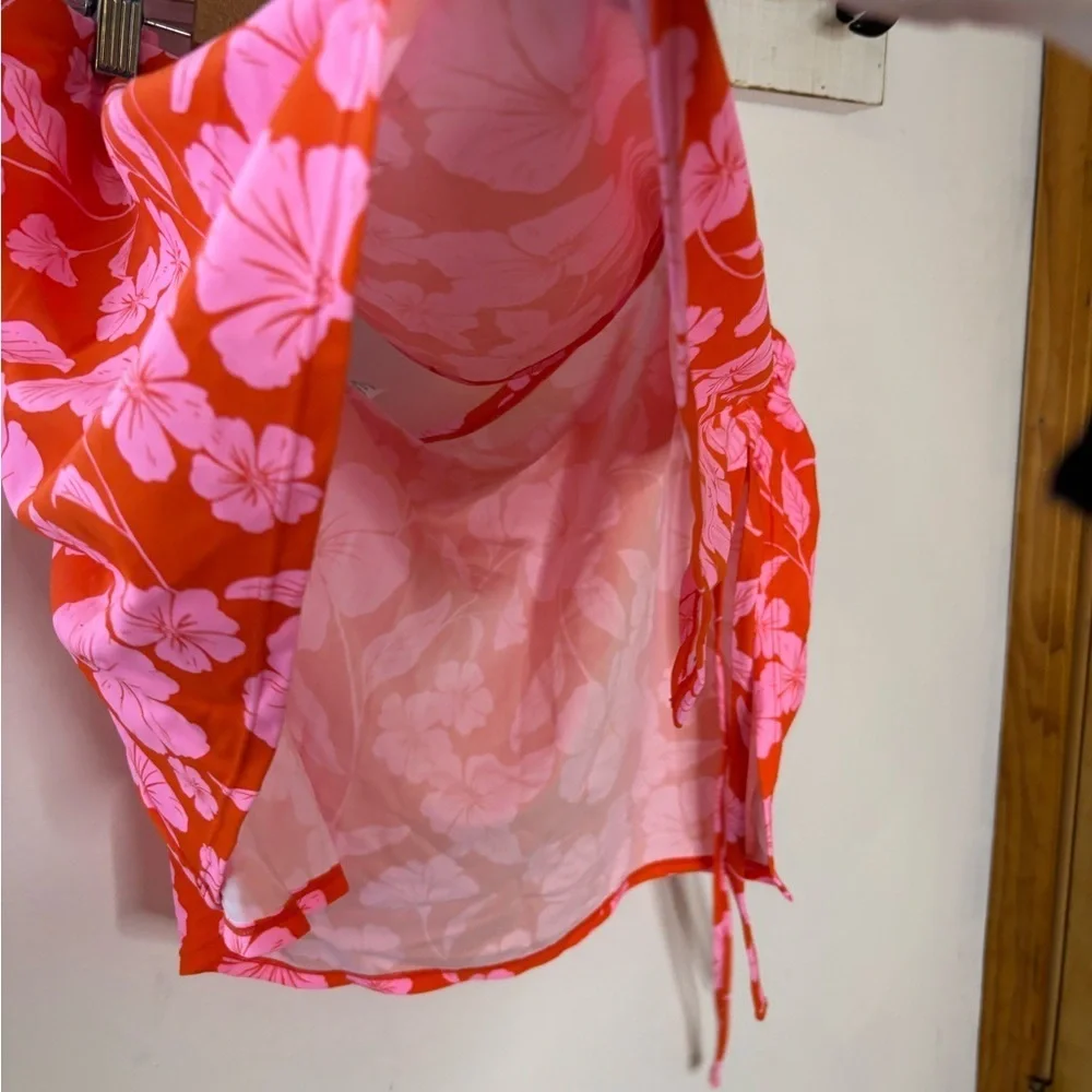 NWT Wild Fable Women's Side Cinch Orange Floral Swim Skirt